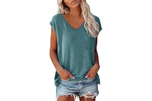 Shobdw T Shirt Damen V Ausschnitt Damen Shirt Tshirt T T-Shirt Sommer Kurzarm Top Bluse Sport Oberteil Oberteile Shirts Elegant Oversize Für Tshirts Mit Locker Baumwolle Basic Blusen T-Shirts