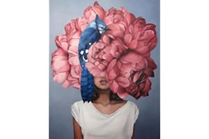 Tucocoo Blue Bird and Pink Flower Painting by Numbers Modern Style Abstract Drawing Painting Fashion Figure Lady Oil Paint by Numbers for Adult's Gift and Kid's Present with Frame-16''W x 20''H