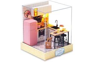 Cuteefun Kit Case in Miniatura da Costruire per Principianti, Miniature Casa delle Bambole Fai da Te con Mobili Copertura Antipolvere e Strumenti, Regali Creativi Artigianali (Cucina)