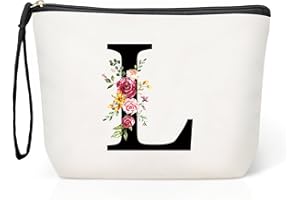 HAMATATA Grande Trousse Maquillage Femme, Personnalisée Pochette Maquillage avec Initiale, Sac de Maquillage de Voyage, Cadeau d'anniversaire Noël Idéal pour Maman Fille Amie Mariée Demoiselle d'honneur (L)