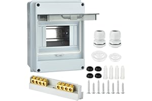 VOTHEN Scatola Elettrica da Esterno IP65, Scatola dei Fusibili Impermeabile con Morsettiera, Guida DIN, Copertura Impermeabile, 5 Moduli Installazione in Giardino o in Altre Aree