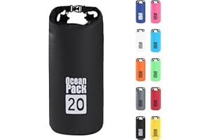 POPOYU 20L Sac étanche Polyvalent, 2L/5L/10L/15L/20L/30L Noir Waterproof Dry Bag avec Longue Bandoulière Réglable Sac à Dos Confort Imperméable pour Bateau/Kayak/Pêche/Rafting/Natation/Camping/Snowboard