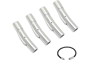 DOYUKY 4 Piezas Cierre de Cuerda para Pulsera, Cierres de Cordón de Cuero de 4 mm, Conectores de Cierre Integral, para Fabricación de Joyas, Collares, Hebilla, Plata
