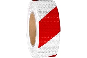 GOIEHIR 12m × 5cm Nastro Catarifrangente Adesivo, Nastro Segnaletico Rosso Bianco, per la Sicurezza dei Segnali di Avvertimento