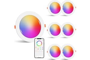 SikSog Smart LED Einbaustrahler 230V Flach 12W LED Spots,120mm Einbauleuchten Kompatibel mit Alexa,Warmweiße 2700K&RGB Bluetooth Deckenspots Farbwechsel,für Wohnzimmer,Schlafzimmer,Küche,6 Stück