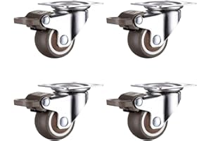 GEOCANG Set of 4 Furniture Castors, 25 mm with Screws, Brakes, Rubber Transport Castors, Small Swivel Castors for Furniture, Heavy Duty Castors for Pallet Furniture (4 mit Bremsen)