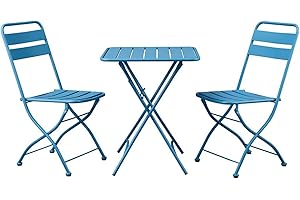 BRIGROS LA VOGLIA DI FARE Estosa - zestaw ogrodowy stolik kawowy + 2 aluminiowe krzesła dostępne w kilku mocnych i mocnych kolorach, które można łatwo zamknąć, wyposażone w gumki do stóp (Niagara)