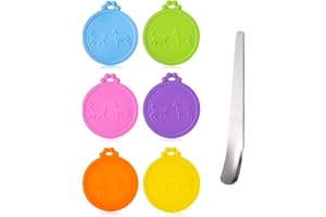 SLSON Coperchi Universali per Lattine di Cibo per Animali, Set di 6, con Cucchiaio in Acciaio Inox, Coperchi in Silicone per Animali Domestici