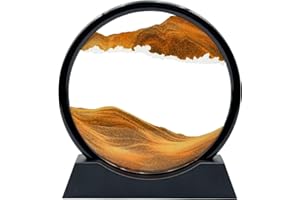 AzureLeap Pittura di Sabbia Che Scorre,Immagine di Arte della Sabbia in Movimento Vetro Rotondo Paesaggio di Sabbia del Mare Profondo 5D Cornice Che Scorre, Rilassante Desktop Home Office Work Decor