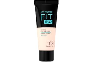 Maybelline New York Fit Me Matte+Poreless matujący podkład dla skóry mieszanej i tłustej, fluid z glinką kosmetyczną, naturalny mat bez świecenia, 102 Fair Ivory, 30 ml