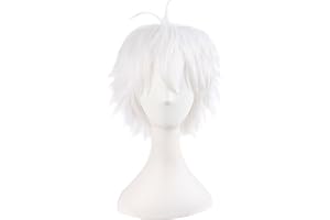 Mapofbeauty 14 Pulgadas/35cm Hombres Con Cabello Corto Atado Ponytail Fiesta Cosplay Peluca (Blanco)