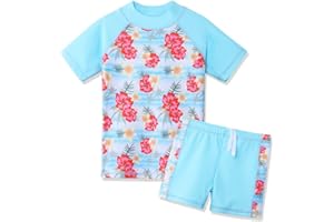 ZNYUNE Girls 2PCS Swimsuit Short Sleeve Kids BeachSwimming Set Costume for 3-12Years