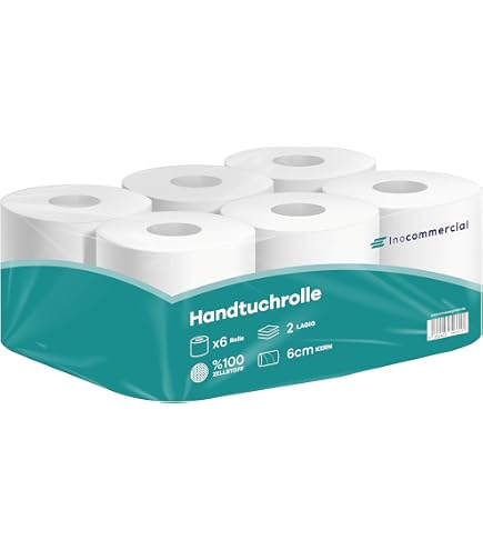 KURTT Papierhandtuchrollen | 6 Rollen à 160 M | 2-lagig, Hochweiß | 20 Cm Breit | Perforiert, Innen Abgerollt