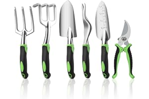 Ougenni Garden Tools Set,6 Pieces Outdoor Gardening Hand Tool Kit,Gardening Tools Set for Women and Men,Including Shovel, Rake, Fork, Weeder, Trimmer