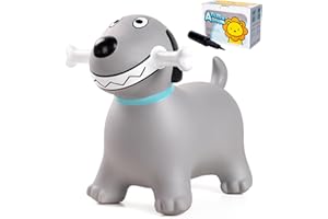Vastoy Dog Animal Hopper for Kids with Bone Handles & Pump - Inflatable Ride On Bouncy Animal Hopper Toy, Space Hoppers Gift for Toddlers Age 2-6 Years (Grey Dog)