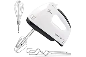 SHOWVIGOR 7-Speed Hand Electric Mixer, Stainless Steel Electric Hand Whisk, Electric Whisk Hand Mixer, Portable Handheld Cake Mixer for Cooking & Baking(WHITE)