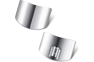 PATELAI Protectores de Dedos de Acero Inoxidable Protector de Dedos Seguro Protector de Corte de Cuchillo para Rebanar en Cocina Cortar en Cubitos (2 Piezas)