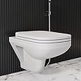 Kohler Span Square Wall Mounted Creamic Toilet, P Trap, White, High Glaze, Water Saving Eco Flush, Safeshield Anti-Bacterial Protection