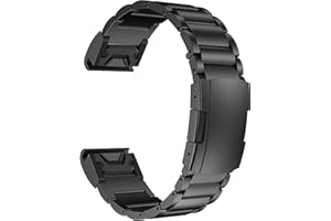 MaKTech Tytanowa Opaska do Garmin,22mm Pasek z Metalową Bransoletą Quick Release z Szylkretową Klamrą,do Garmin Fenix 7/6/5/EPIX 2 (Czarny)
