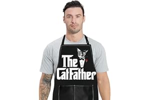 WZMPA Funny Catfather Kitchen Apron With Pockets Cat Dad Gifts Cat Owner Ajustable Apron For Cooking Baking Grilling