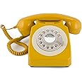 GPO 746 Rotary 1970s-Style Retro Landline Telephone, Classic Telephone with Ringer On/Off Switch, Curly Cord, Authentic Bell