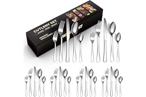 RUIENE 30 Piece Cutlery Set, Knife, Fork, Spoon, Tableware Cutlery Service for 6, Stainless Steel Sets High-Grade Mirror Polishing Cutlery Set (Silver)