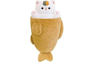 shownicer Plüschtier Katze Kuscheltier Kätzchen Fisch 2 in 1 Stofftier Kawaii Katze Plüsch Kissen Spielzeug Wurfkissen Geschenk für Kinder Mädchen 3+ Jahre (30 cm)