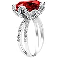 Uloveido Female Unique Beautiful Red Flower Engagement Ring - Charm Created Garnet Diamond Jewelry for Women (Size 6 7 8 9 10) RJ212
