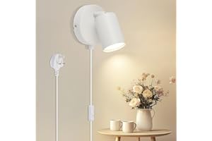 TaFiCo White Plug in Wall Light for Bedroom GU10 - Modern Plug in Wall Lamp with Plug 350° Rotatable - Indoor Wall Sconce Light with Switch - Wall Lights for Living Room Kitchen - Bulb Not Included