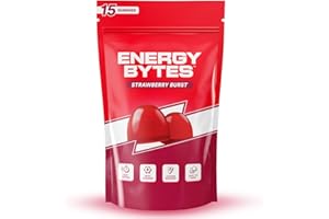 Energy Bytes Caffeine Gummies | 15 Count | Strawberry | Fast, Delicious Boost for Focus & Productivity | Superior to Energy Drinks, Gels, Chews | Vegan, Low Sugar, with Vitamins A, D, B3, B6 & B12