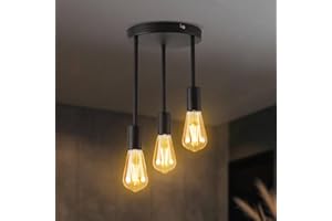 ‎ANWIO ANWIO LED Deckenstrahler 3 Flammig Rund Schwarz, Hängend Deckenleuchte Vintage Deckenlampe E27 Industrial Deckenspots für Esszimmer Küche Flur Wohnzimmer (ohne Leuchtmittel) EUC-EA190814-27-03CB-1U