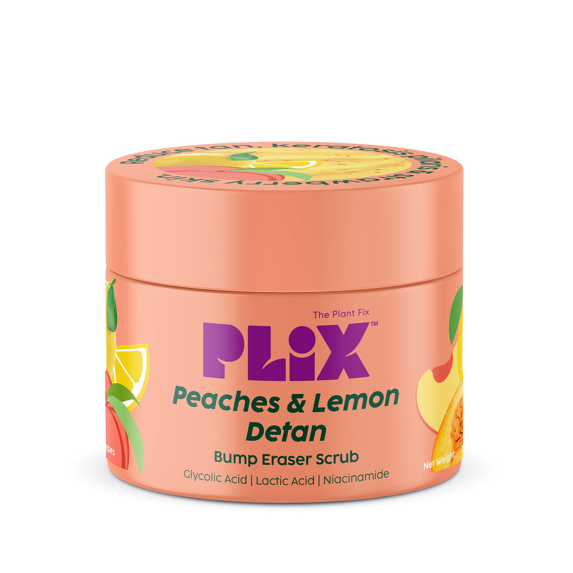 PLIX - THE PLANT FIX Peaches & Lemon Detan Bump Eraser Scrub (200g) | Removes Tan & Restores Skin’s Moisture, Reduces Dark Sp