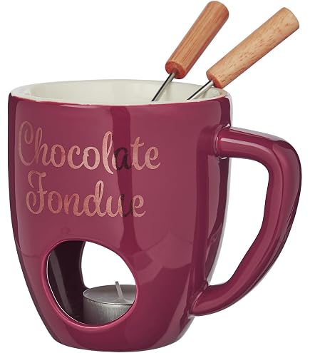 Keramik-Fonduetasse Mit Gabel – Schokoladen-Schmelztopf Für Teelicht, Rot, 130 Ml – Perfekt Für Käse & Schokolade Daheim