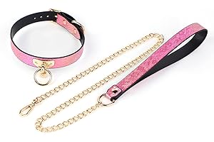Kutocesy Gargantilla Ajustable Collar De Cuero Con Correa Collar Juguete Sexual Para Parejas Bondage Collar Erótico Con O Ring (Pink)