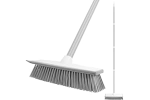 WISETEN Spazzola per la Pulizia dei Pavimenti 136cm con Manico Lungo Staccabile, 2 in 1 Spazzola e Raschietto per Pavimenti a Setole Rigide per la Pulizia Delle Piastrelle di Bagni, Cortili, Cucine