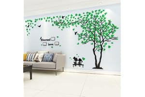‎GUANGMU Baum Wandaufkleber Wandtattoo 3D DIY Sticker mit Familie Bilderrahmen Fotorahmen Wandbilder Wandkunst für Wohnzimmer Schlafzimmer Kinderzimmer (Grün Rechts,L-150 * 300cm)