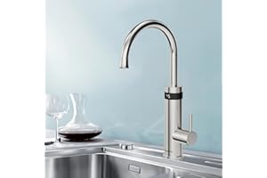 Briwellna Elektrischer Wasserhahn für die Küche, Schneller Heizhahn, Edelstahl Wasserhahn mit Digitalanzeige, 360 Grad drehbarer Wasserhahn mit Durchlauferhitzer (Silber)