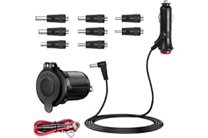 HOEMBPN 1m 36W Car Cigarette Lighter Male Plug to DC 5.5x2.1mm Plug with Switch and 8 DC Adapters,12V/24V Cigarette Lighter Female Socket Waterproof with 10A Fuse for Motorcycle ATV RV