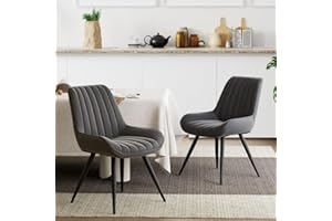 ‎AIVERMEIL Moderner gepolsterter Esszimmerstuhl - Extra dickes Sitzkissen, Künstlicher Stoff Esszimmerstühle Küchenstuhl Polsterstuhl Wohnzimmerstuhl Sessel mit Rückenlehne, Metallbeine (Dunkelgrau, 2er Set)