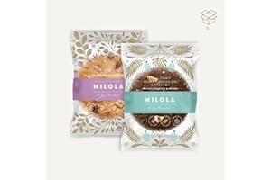MILOLA Pack "Choco Lovers" - Pack de 12 galletas individuales de 50 gr. cada una: 6 unidades de Avellana y Chips de Chocolate, y 6 de Doble Chocolate y Plátano (Vegana).