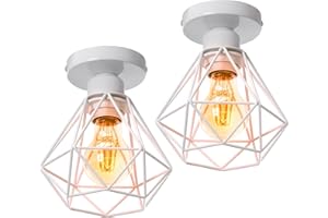 TOKIUS 2 Packs Plafonniers Industrielles Vintages Luminaires E27 Rétro Lustre Suspension Design Métal Cage Ø160mm éclairage plafond Pour Salon Cuisine Chambre (2PCS)