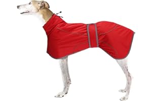CTomche Dog Winter Coat Reflective Waterproof, Dog Jacket with Warm Fleece Lining, Waterproof Coat with Adjustable Bands For Greyhounds, Lurchers and Whippets Red-M