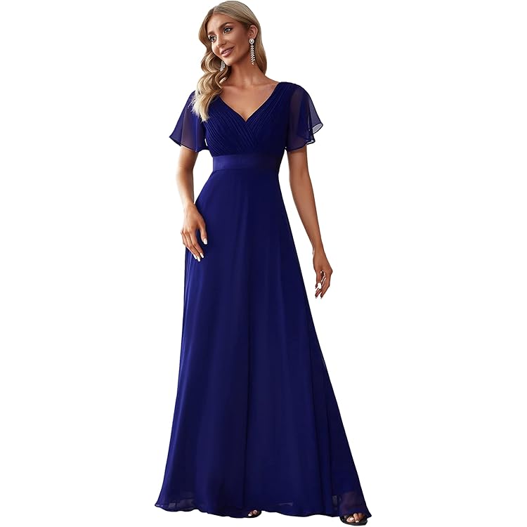 Ever-Pretty Jurk voor bruiloft, gast, lang, dames, V-hals, chiffon
