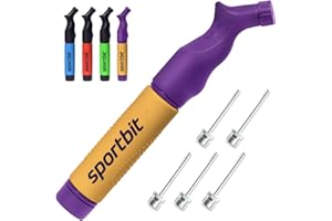 SPORTBIT Ball Pump with 5 Needles - Push & Pull Inflating System - Great for All Sports Balls - Football Ball Air Pump, Volleyball Pump, Basketball Inflator - Goes with Needles Set