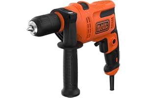 BLACK+DECKER Trapano elettrico a percussione da 500W, potente 0-32.300 BPM per muratura e calcestruzzo, design compatto con impugnatura laterale, BEH200-QS