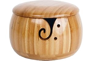 MKNZOME Handgefertigte Holzgarnschale, 6,3'' Garnschale aus Holz mit Deckel Tragbarer Garn Schüssel Woll Stricken Schalen mit Geschnitzte Löcher und gebohrte Löcher für das Strickende Häkeln