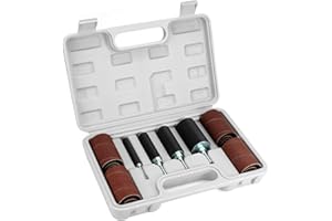 QWORK® 20 pezzi kit levigatrice a tamburo, tamburi in gomma di 4 dimensioni, 16 manicotti abrasivi, con custodia