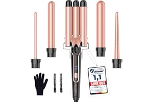 ‎BESTOPE PRO BESTOPE PRO Lockenstab Lockenstäbe 3 Fässer Welleneisen 5 in 1– Lockenstab Set 3 Fässer für großer Wellen, Temperatureinstellung, Schnellaufheizung und einem Handschuh, 2 Clips, Roségold