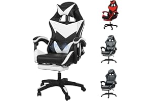 GadgetHaven Gaming Chair, Computer Chair with Lumbar Cushion, Headrest, Height-Adjustable Office Chair Gaming Chair for Adults, Girls, Boys (white, with footrest&massage)