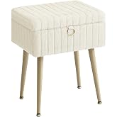SONGMICS Vanity Stool, Makeup Bench with Space, Padded | GLAMOR LOM505WZ02 Footrest Metal Legs Adjustable Feet for Living Roo